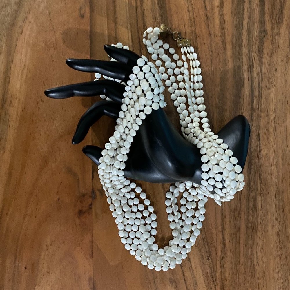 Vintage White Faceted Lentil Bead Multi-Strand Necklace